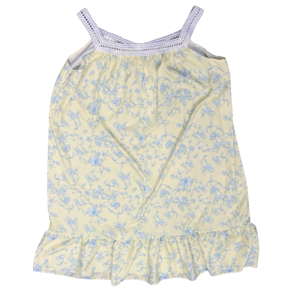 Vintage Yellow Nighty / Night Gown Lace Tiered Hem White & Blue Floral Cottage - Picture 6 of 8